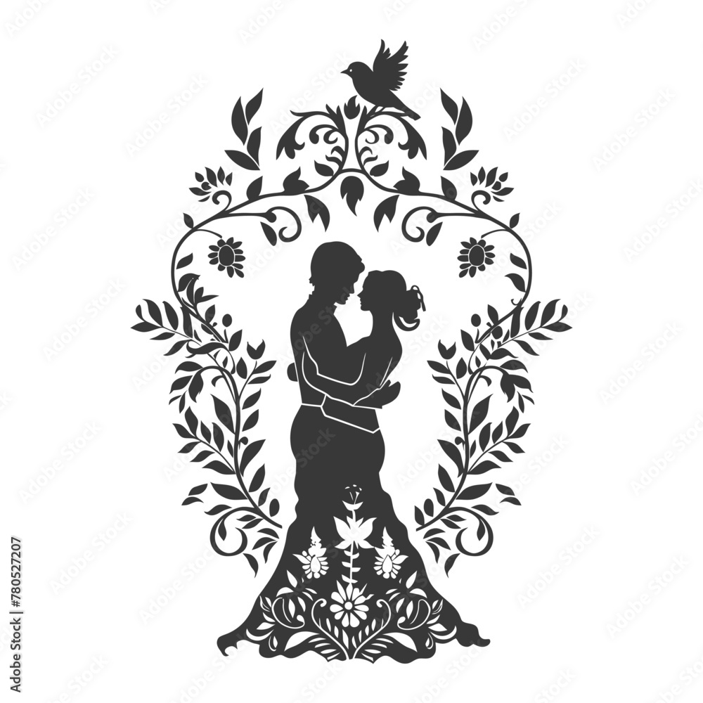 Silhouette elements of the bride and groom for wedding invitations are black only Silhouette elements of the bride and groom for wedding invitations are black only