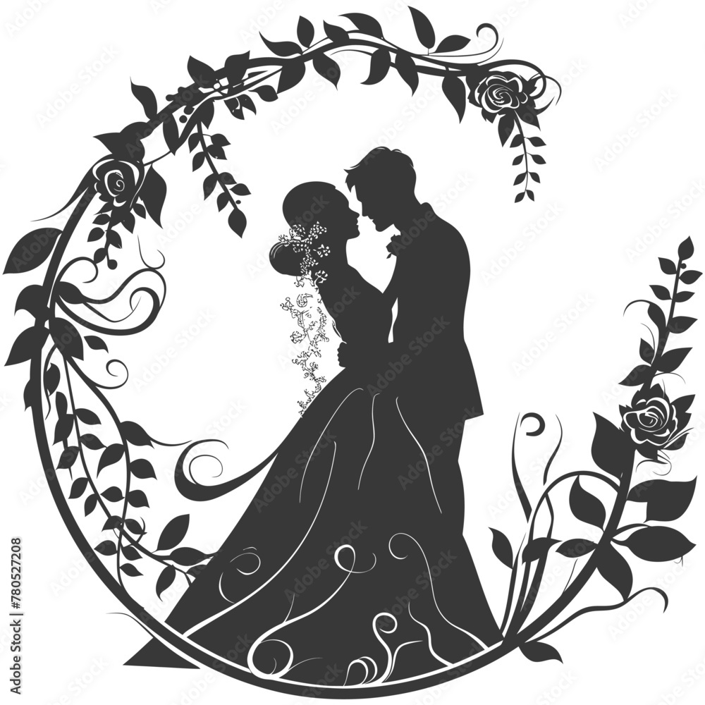Silhouette elements of the bride and groom for wedding invitations are black only Silhouette elements of the bride and groom for wedding invitations are black only
