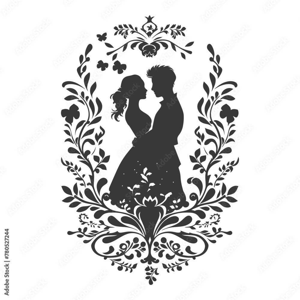 Silhouette elements of the bride and groom for wedding invitations are black only Silhouette elements of the bride and groom for wedding invitations are black only