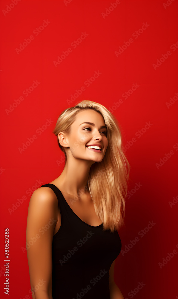 portrait of a blonde beautiful woman on a red background abstract portrait of a blonde beautiful woman on a red background abstract
