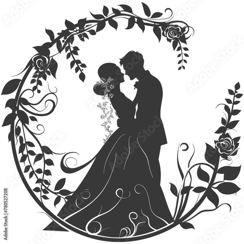 Silhouette elements of the bride and groom for wedding invitations are black only