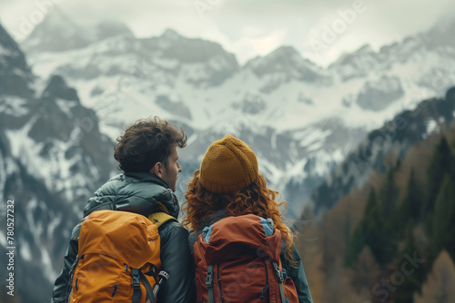 Young married couple traveling in the mountains