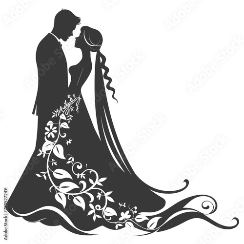 Silhouette elements of the bride and groom for wedding invitations are black only