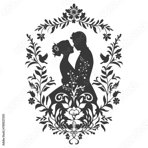 Silhouette elements of the bride and groom for wedding invitations are black only
