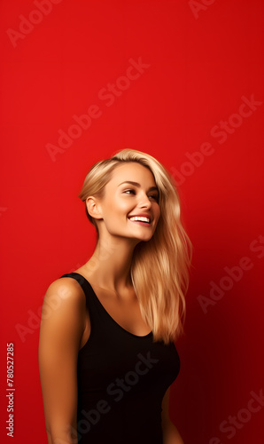 Wallpaper Mural portrait of a blonde beautiful woman on a red background abstract	 Torontodigital.ca