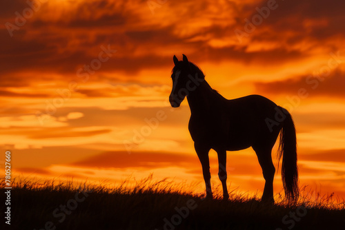 Horse at sunset - Generative AI 