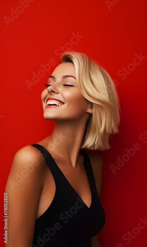 Wallpaper Mural portrait of a blonde beautiful woman on a red background abstract	 Torontodigital.ca