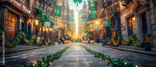 St. Patrick's Day Splendor: Urban Glow with Festive Garlands. Concept St, Patrick's Day, Urban Glow, Festive Garlands, Photography, Celebration