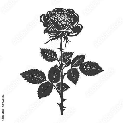 Silhouette rose flower black color only