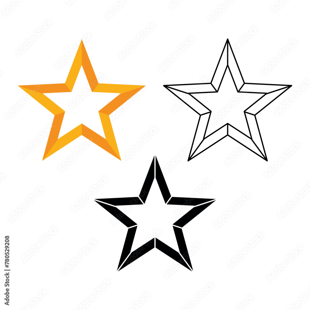 3D Star Flat Outline Glyph