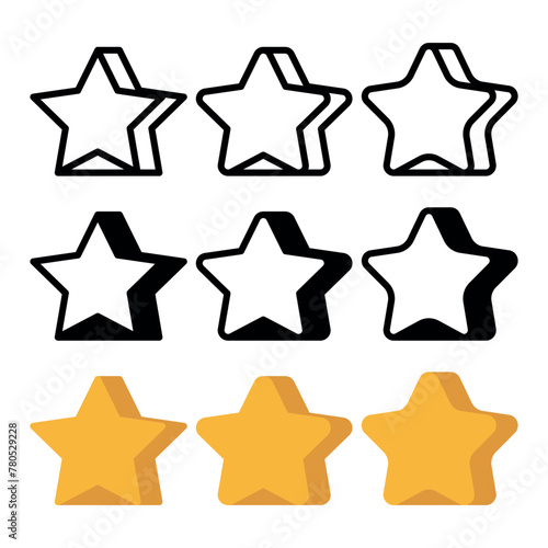 3D Stars Outline Glyph And Flat