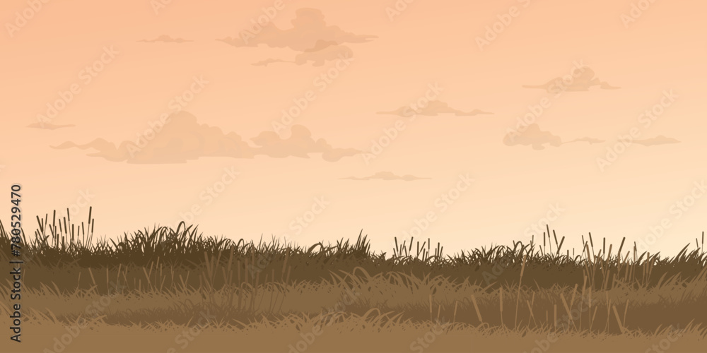 Nature landscape sunset in autumn season flat design vector illustration. Pastel environment concept template have blank space. - obrazy, fototapety, plakaty 