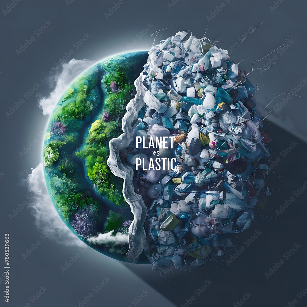 Green globe earth day concept Planet vs. Plastics , Earth day 2024 - obrazy, fototapety, plakaty 