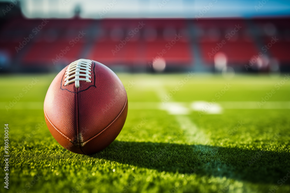 Vibrant American Football Scene with Ball on Field at Stadium. Generative AI Vibrant American Football Scene with Ball on Field at Stadium. Generative AI