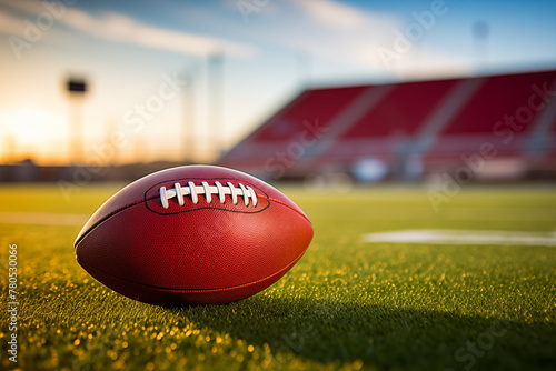 Vibrant American Football Scene with Ball on Field at Stadium. Generative AI