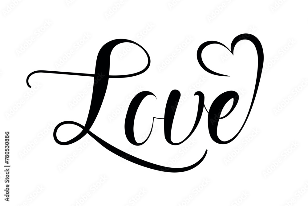 Calligraphy Love Word With Heart Calligraphy Love Word With Heart