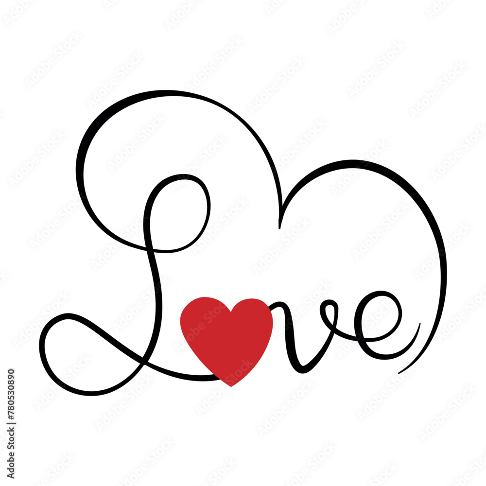 Calligraphy Love Word With Heart Calligraphy Love Word With Heart