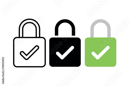 Check Mark Padlock In Outline Glyph Flat