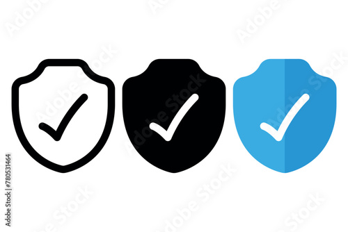 Check Mark Shield In Outline Glyph And Flat