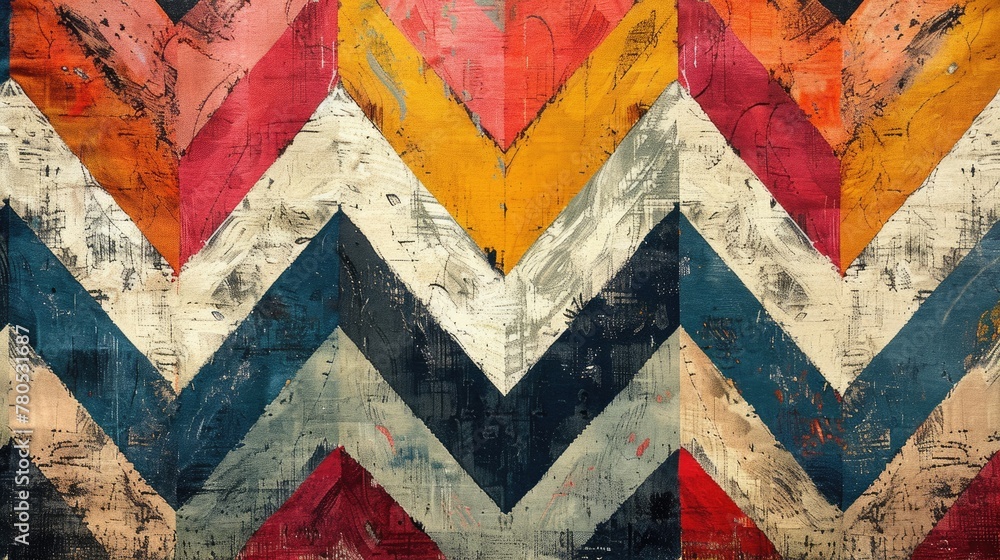 An abstract chevron pattern wall art featuring a dynamic array of vibrant colors and textures, creating a bold visual impact. Generative AI An abstract chevron pattern wall art featuring a dynamic array of vibrant colors and textures, creating a bold visual impact. Generative AI