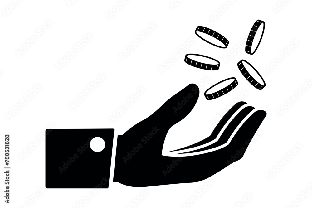 Obraz premium Coins Falling Into Hand Glyph
