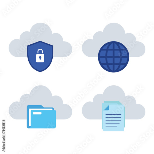 Clouds With Shield File Folder And Internet Grid