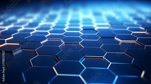 Digital blue glowing hexagon geometric figure poster web page PPT background