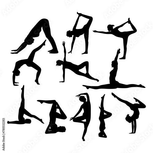 Silhouette of Women Practicing Yoga Poses Collection on White Background