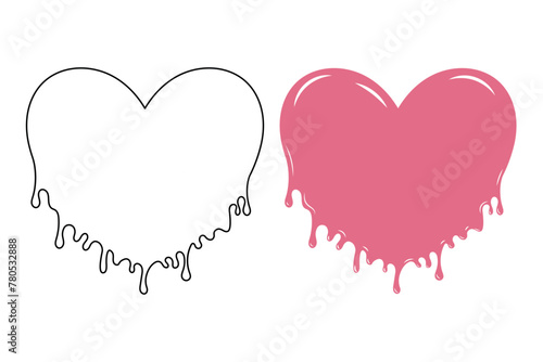 Dripping Heart Outline And Flat