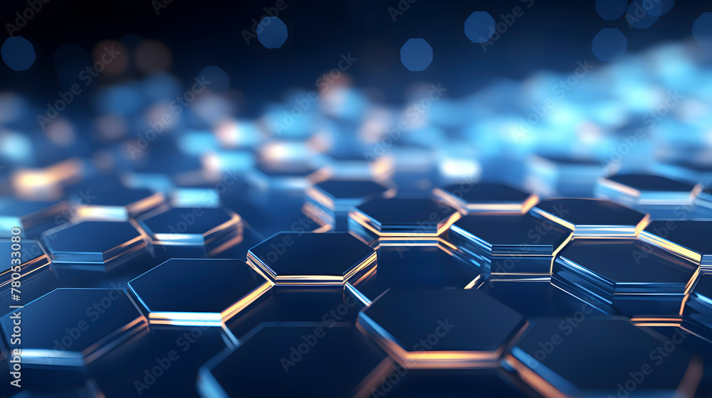 Obraz premium Digital blue glowing hexagon geometric figure poster web page PPT background