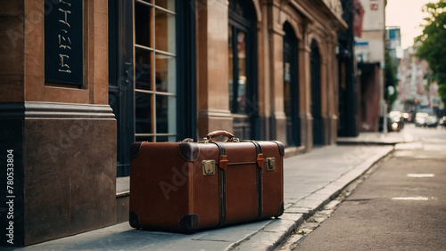 Wallpaper Mural Vintage leather suitcase on white wall. Torontodigital.ca