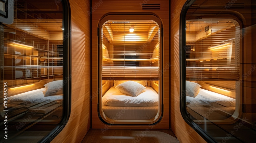 Fototapeta premium Concept of future hotels, capsule hotel