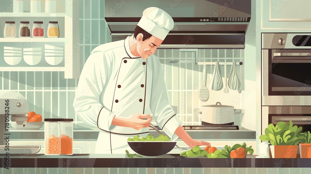 Chef preparing food in kitchen occupation preparation healthy eating uniform adult Chef preparing food in kitchen occupation preparation healthy eating uniform adult