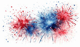 4th of July independence day poster, banner, flyer, background, template. USA flag colour fireworks on white background. Watercolor illustration