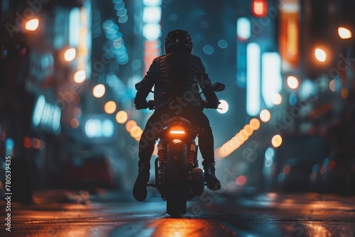 Mystic Rider: Motorcycle Headlight Illuminating a Foggy Urban Alley