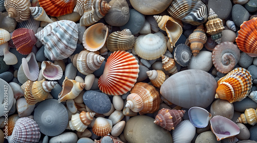 seamless pattern of different types of colorfuld seashells 