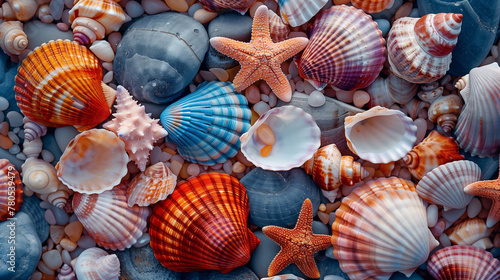 seamless pattern of different types of colorfuld seashells  