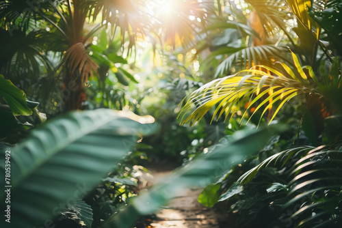 Title . Sunlit Tropical Jungle Pathway - Serene Nature Escape