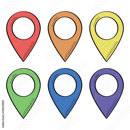 Hand Drawn Colour Filll Location Pins