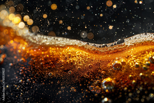 Sparkling Golden Bubbles on Dark Background - Abstract Macro Texture