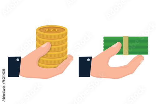 Hands With Coins And Notes