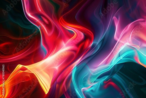 Digital neon abstract, turquoise scarlet, vibrant patterns