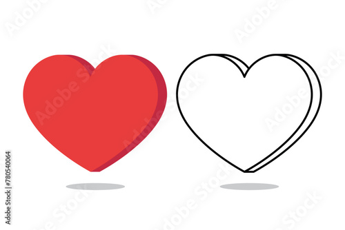 Heart 3D Flat And Outline