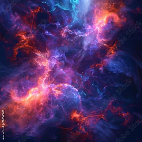 Energetic digital nebula, indigo  tangerine neon stars © kitinut