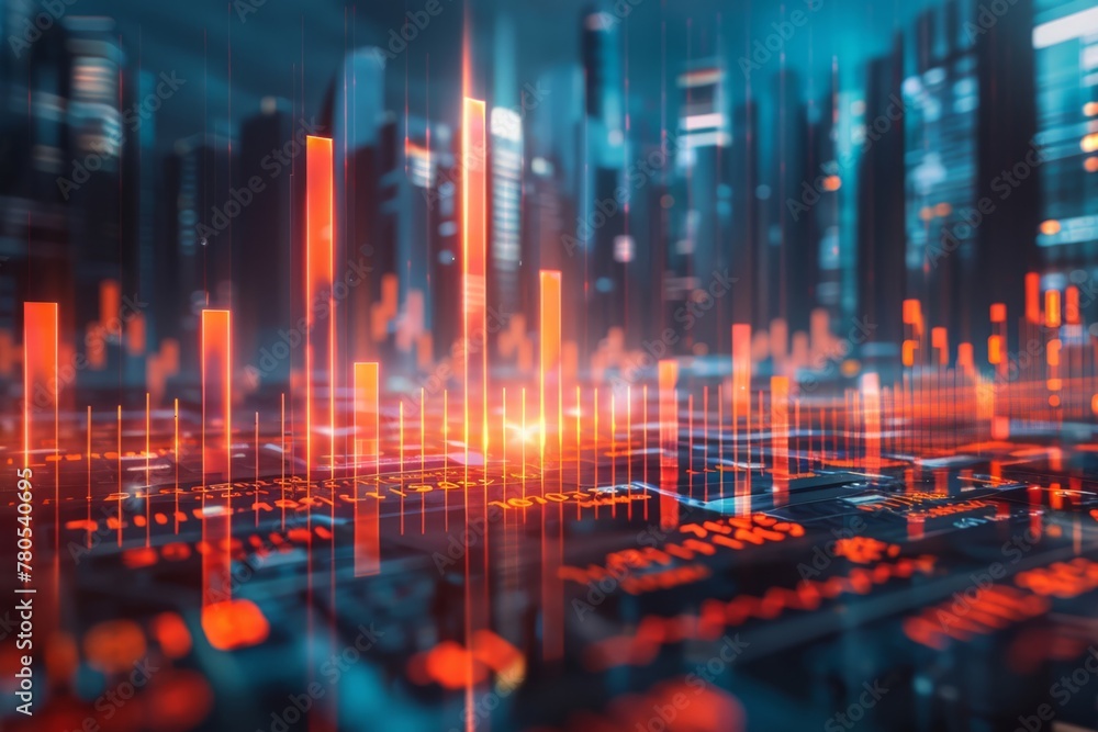 A striking visualization of market trading data on a futuristic digital grid, glowing in vibrant red.. A striking visualization of market trading data on a futuristic digital grid, glowing in vibrant red..