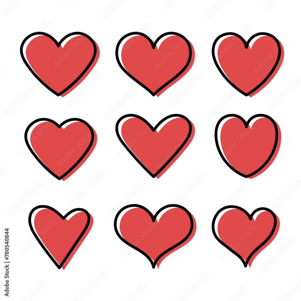 Hearts Set Outline with Offset Colours Hearts Set Outline with Offset Colours