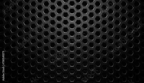 Black Carbon Honeycomb Hexagon Abstract Technology Texture. Hive Grid Nanomaterial Pattern. Dark Tech Background. Vector Illustration.