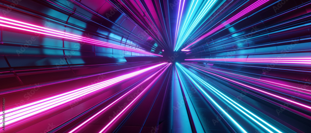 Dynamic Neon Tunnel with Futuristic Pink and Blue Lights