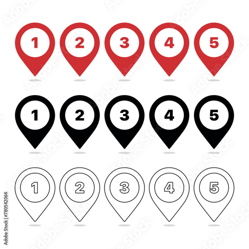Numbered Location Pins 1 to 5