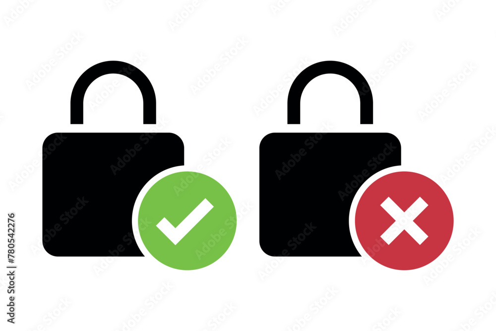 Padlock With Check And Cross Glyph Style Padlock With Check And Cross Glyph Style